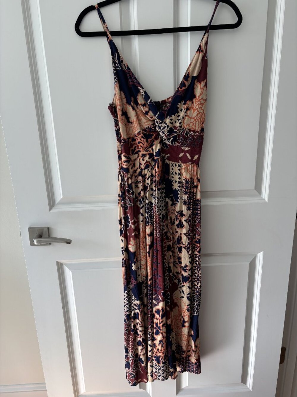 Angie Patchwork Floral Print Twist-Front Maxi Dress, Smocked Back, Size S